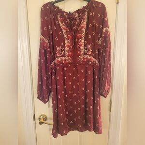 LUCKY BRAND Floral Bohemian Dress - Burgundy
